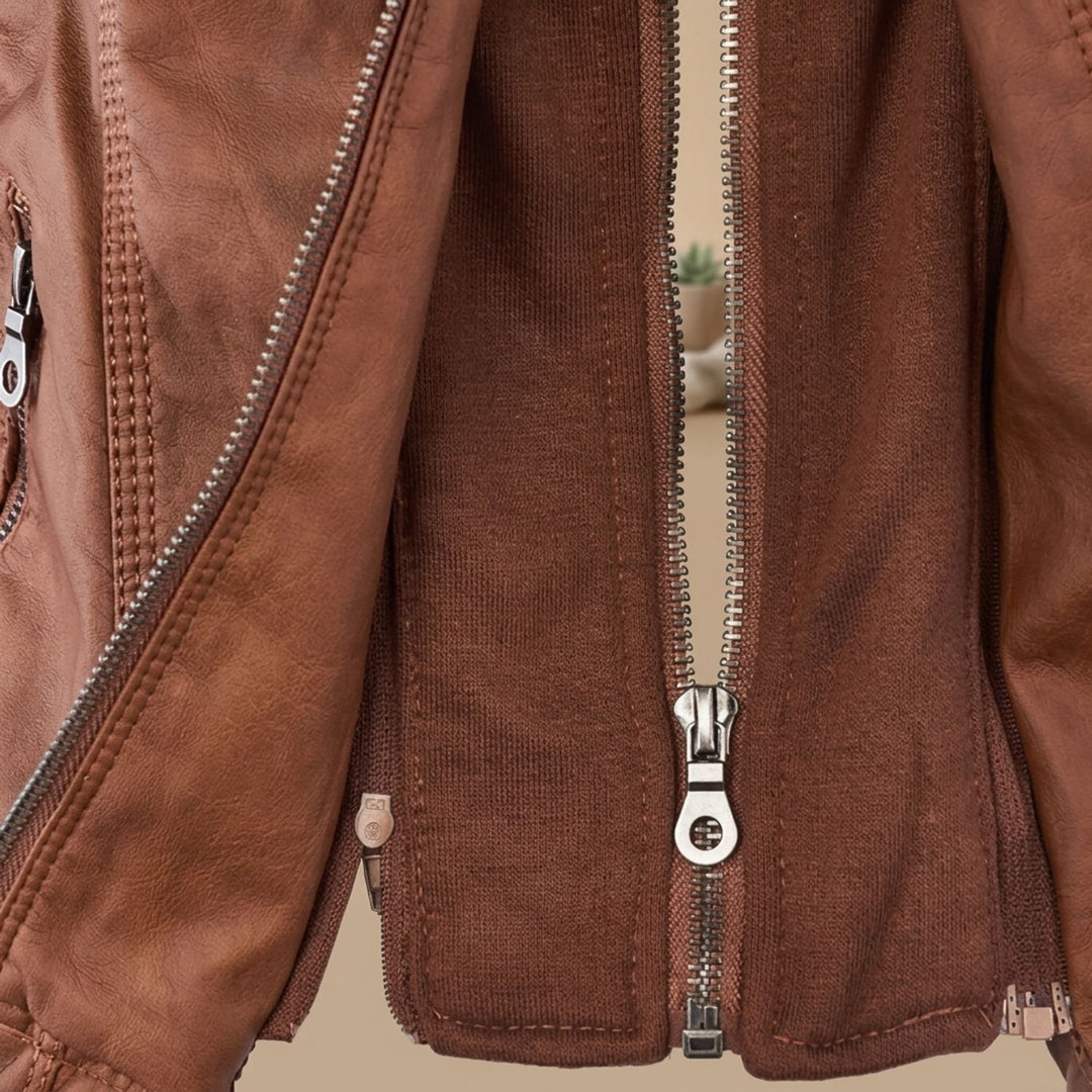 Women's Hooded Faux Leather Biker Jacket