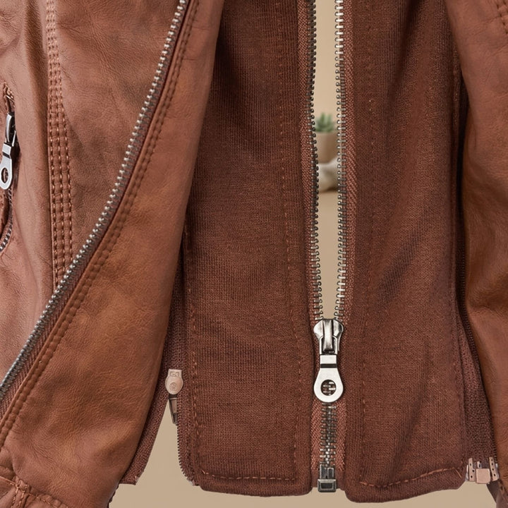 Women's Hooded Faux Leather Biker Jacket