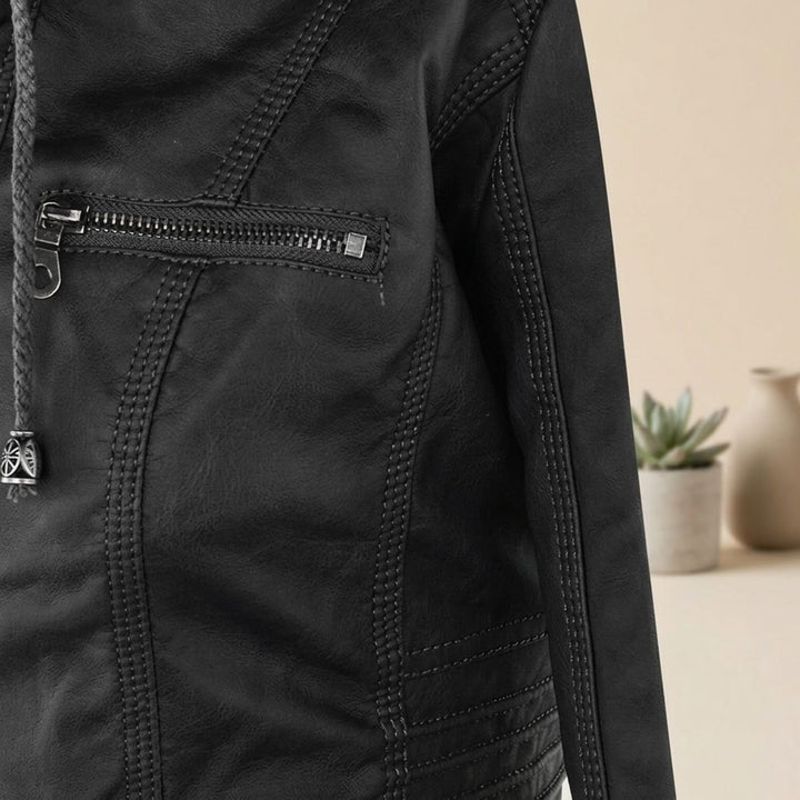 Women's Hooded Faux Leather Biker Jacket