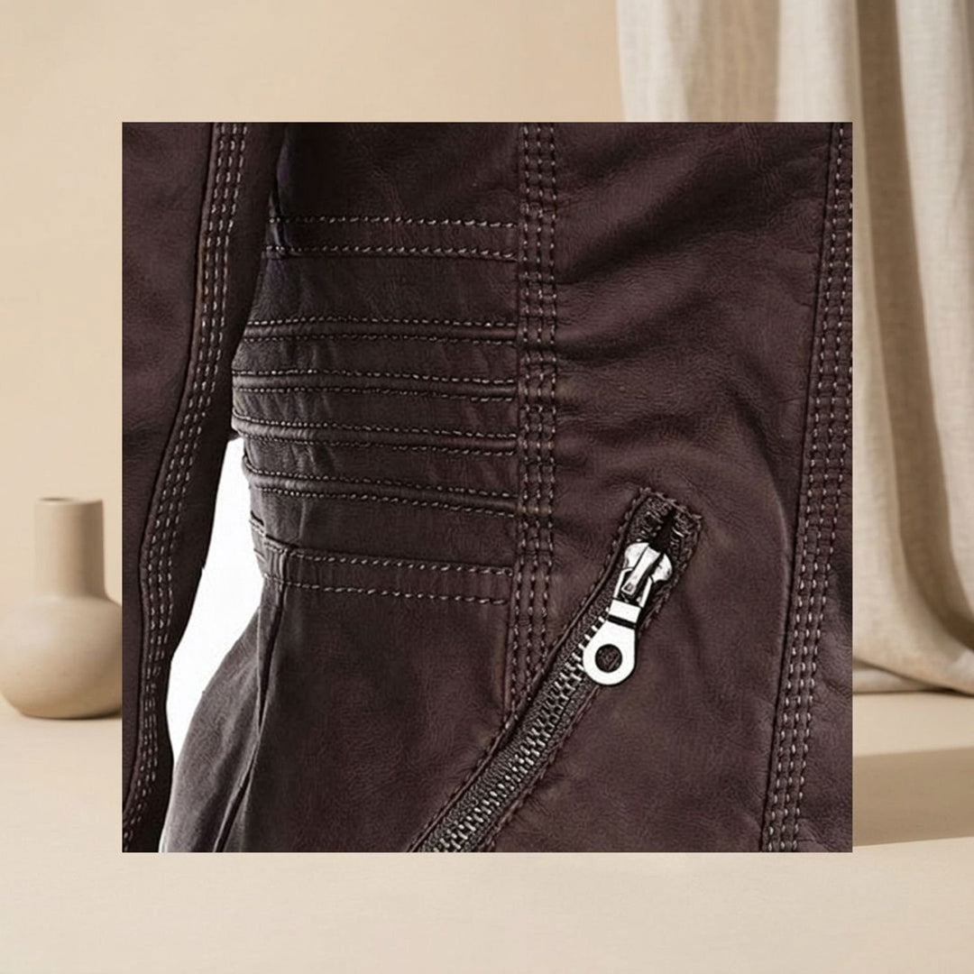 Women's Hooded Faux Leather Biker Jacket