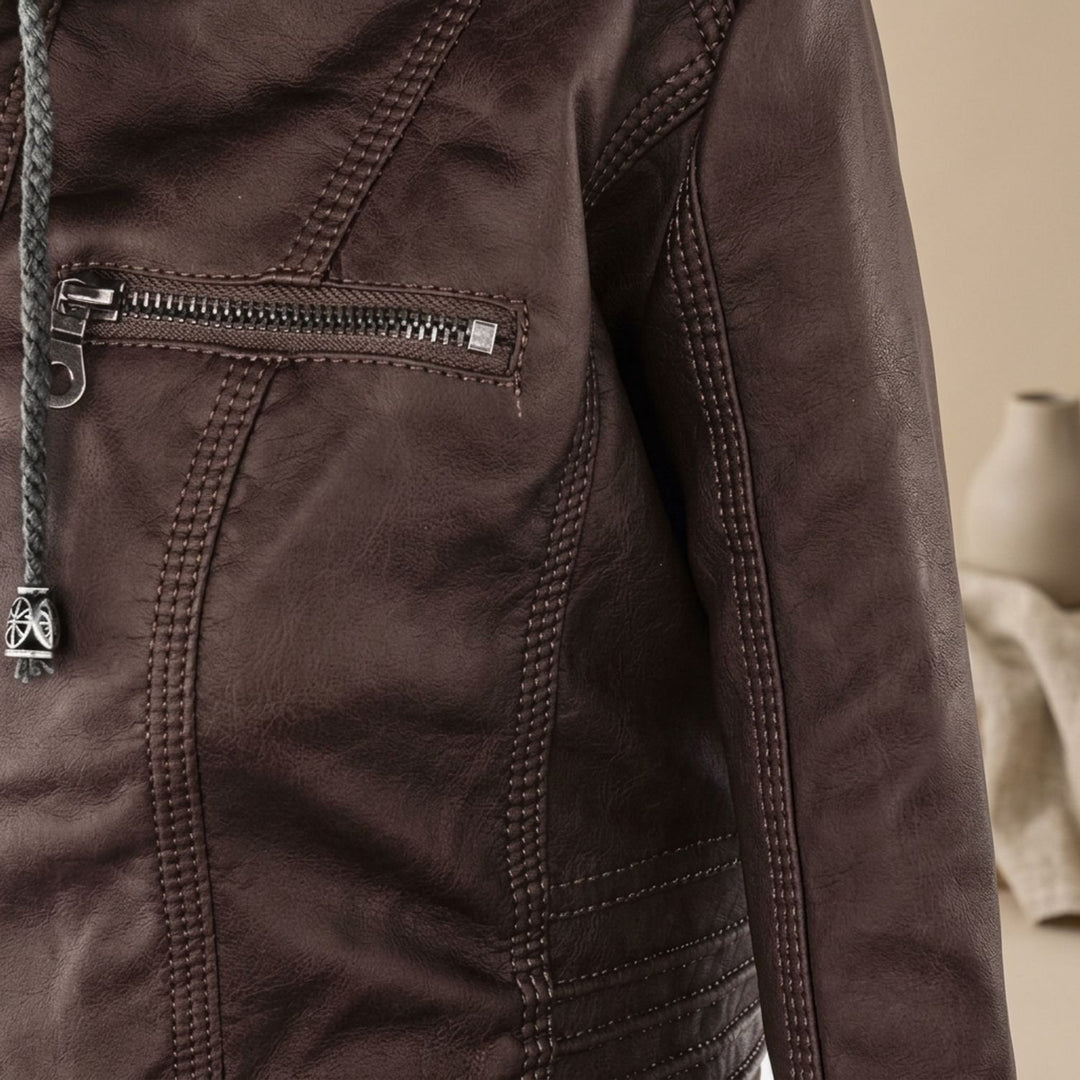 Women's Hooded Faux Leather Biker Jacket