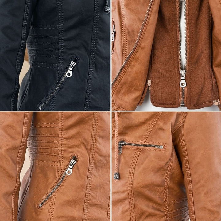 Women's Hooded Faux Leather Biker Jacket