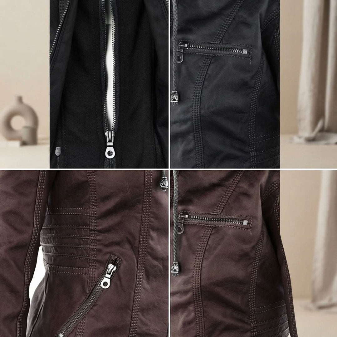 Women's Hooded Faux Leather Biker Jacket