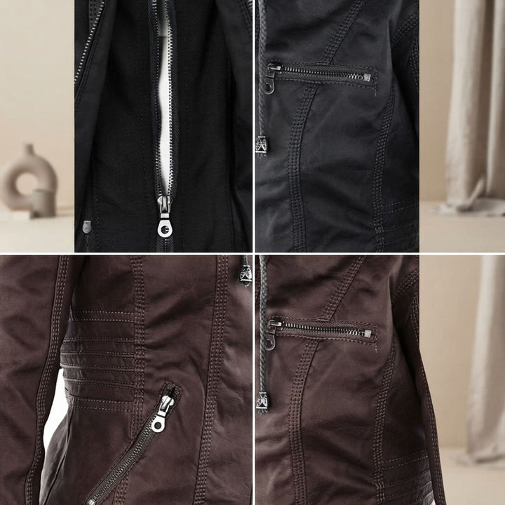 Women's Hooded Faux Leather Biker Jacket