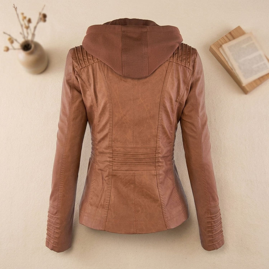 Women's Hooded Faux Leather Biker Jacket