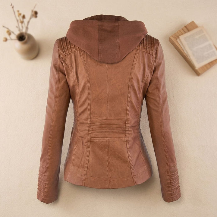 Women's Hooded Faux Leather Biker Jacket