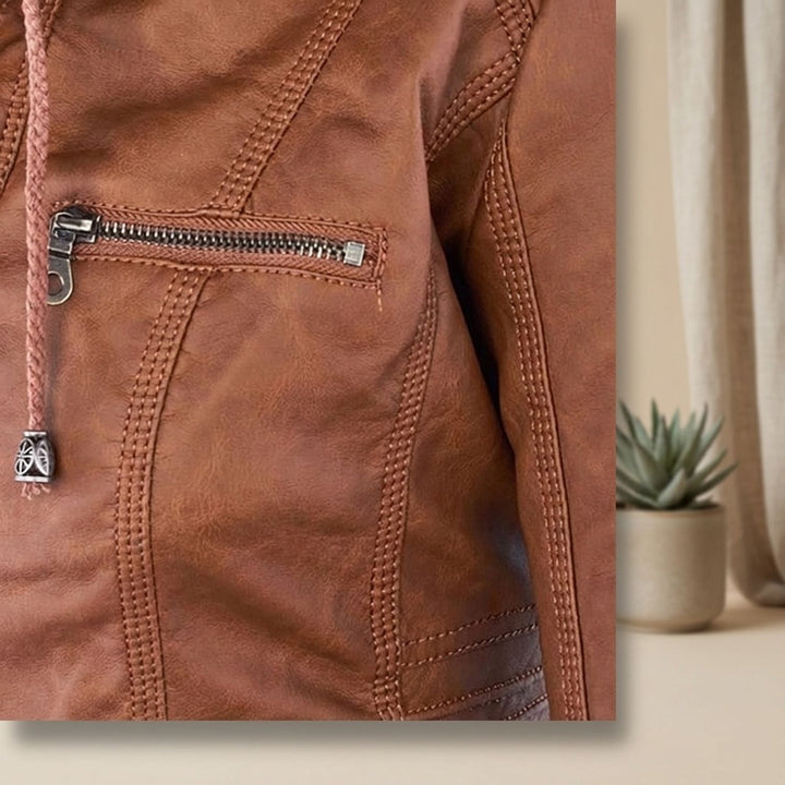 Women's Hooded Faux Leather Biker Jacket