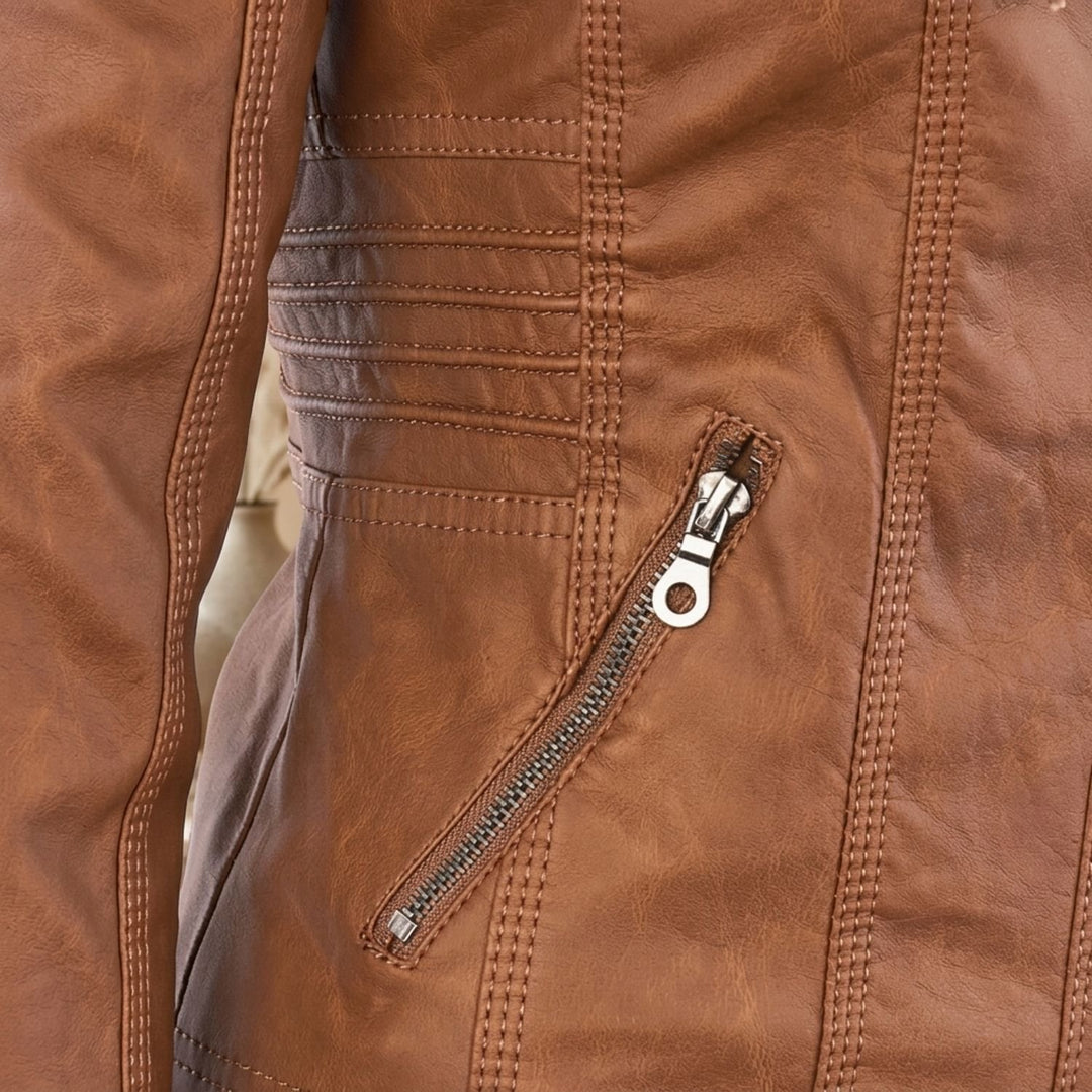 Women's Hooded Faux Leather Biker Jacket