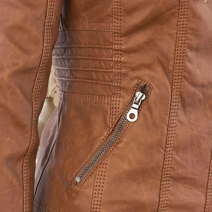 Women's Hooded Faux Leather Biker Jacket