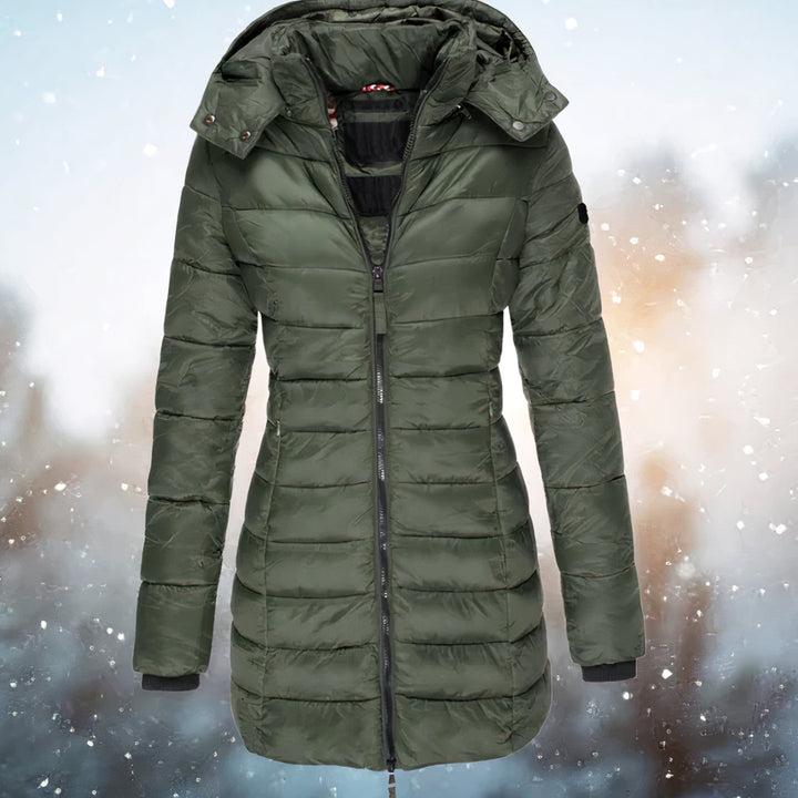 Women's Hooded Fitted Quilted Jacket Long Puffer Coat - Green