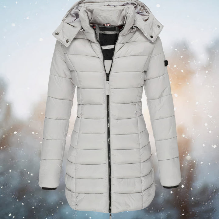 Women's Hooded Fitted Quilted Jacket Long Puffer Coat - Gray