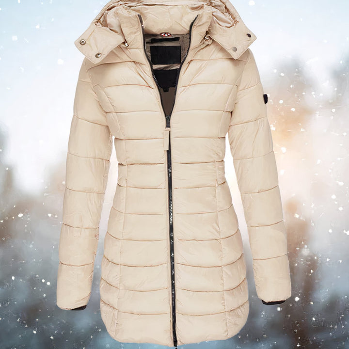 Women's Hooded Fitted Quilted Jacket Long Puffer Coat - Khaki