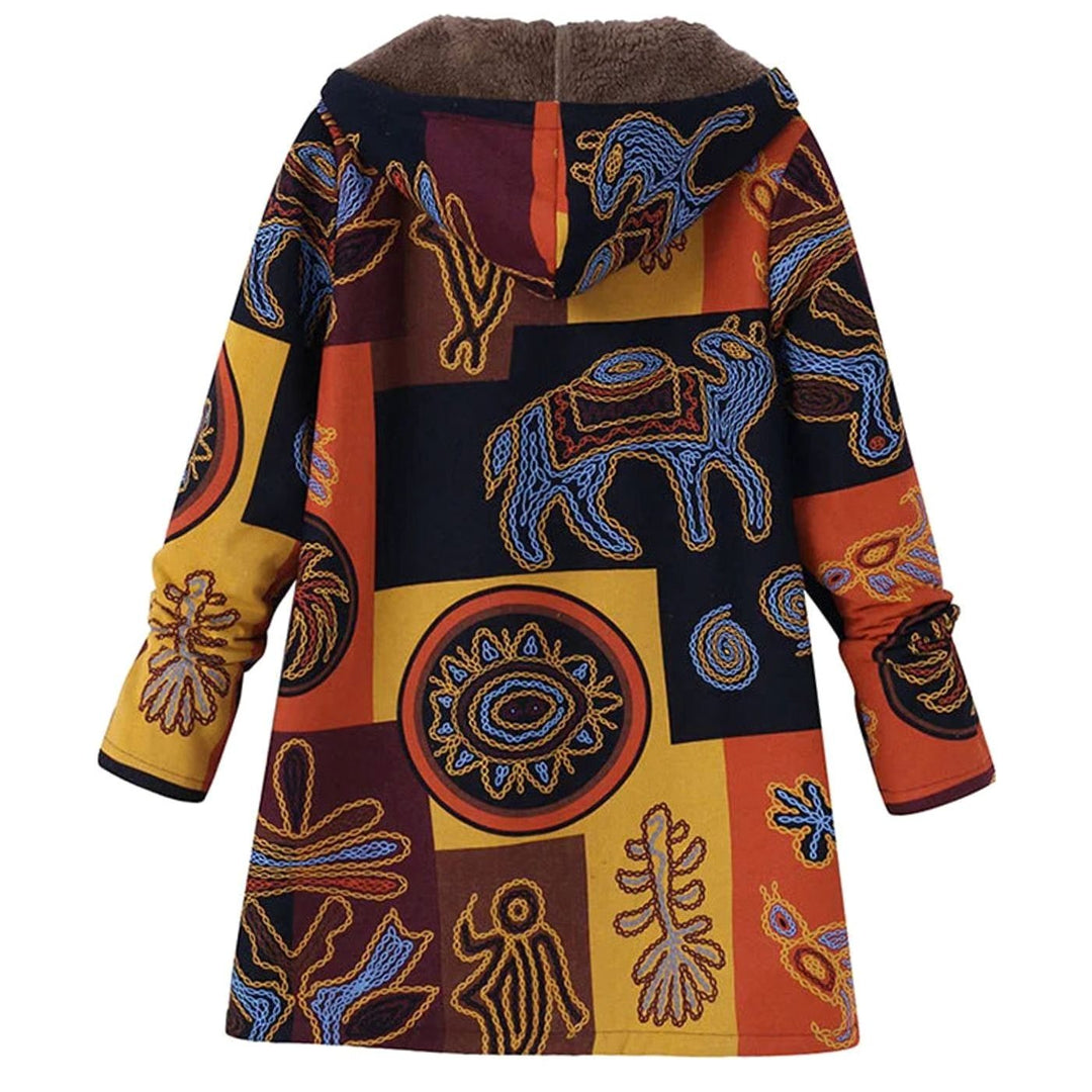 Women's Hooded Fleece-Lined Floral Coat Long Winter Jacket - Orange