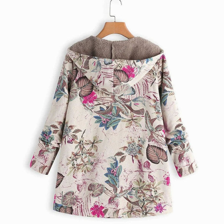 Women's Hooded Fleece-Lined Floral Coat Long Winter Jacket