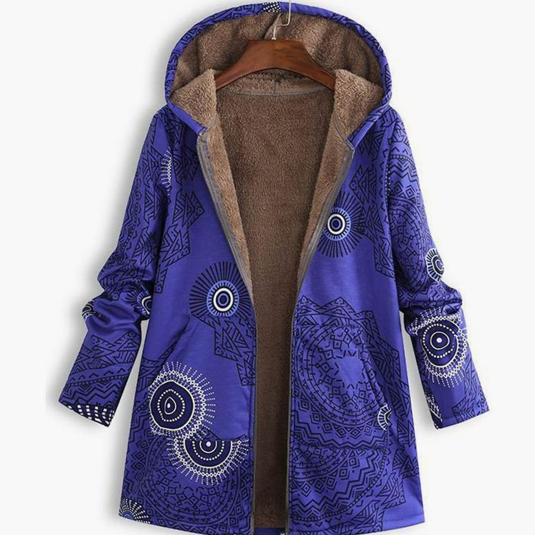 Women's Hooded Fleece-Lined Floral Coat Long Winter Jacket - Purple