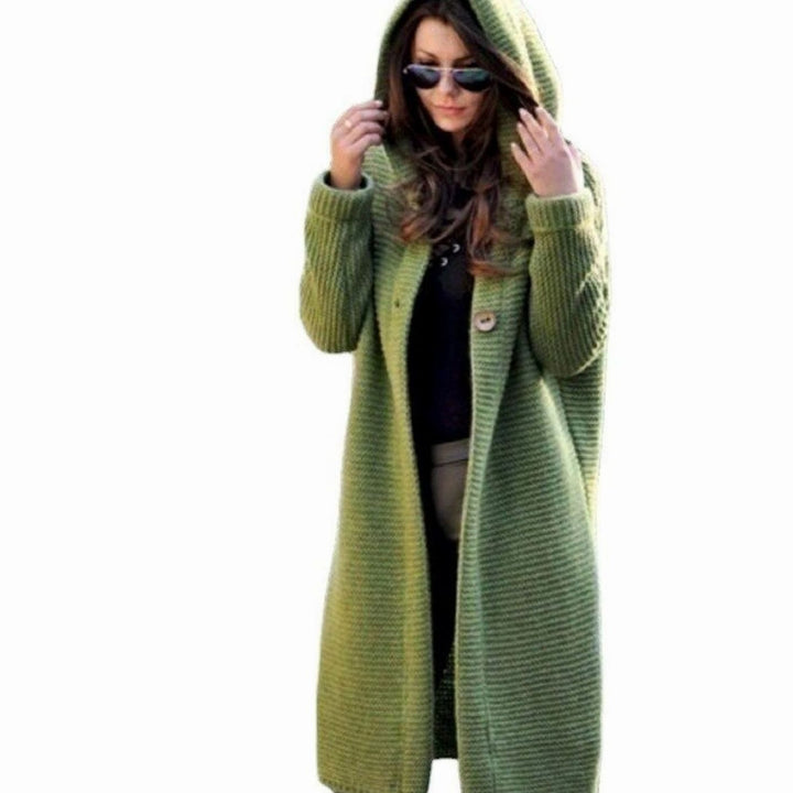 Women's Hooded Long Ribbed-Knit Open-Front Maxi Cardigan