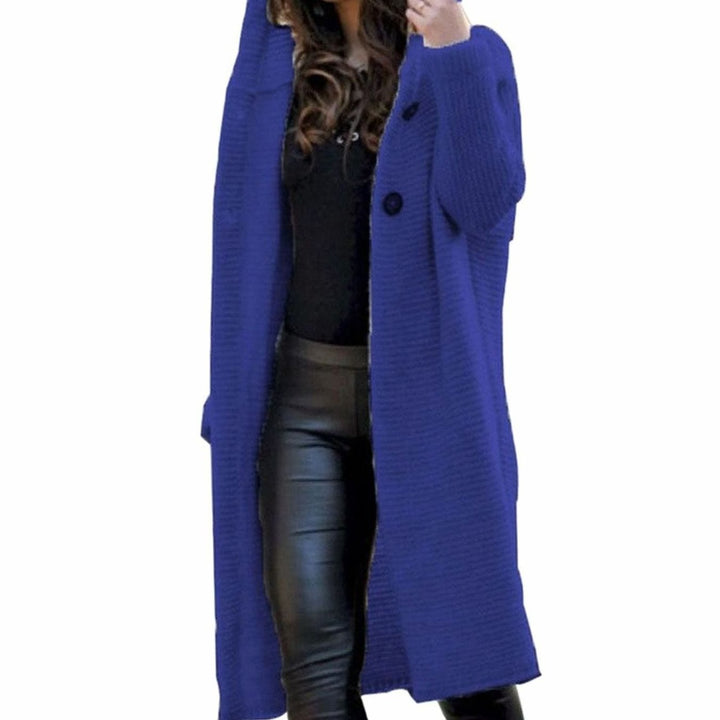 Women's Hooded Long Ribbed-Knit Open-Front Maxi Cardigan