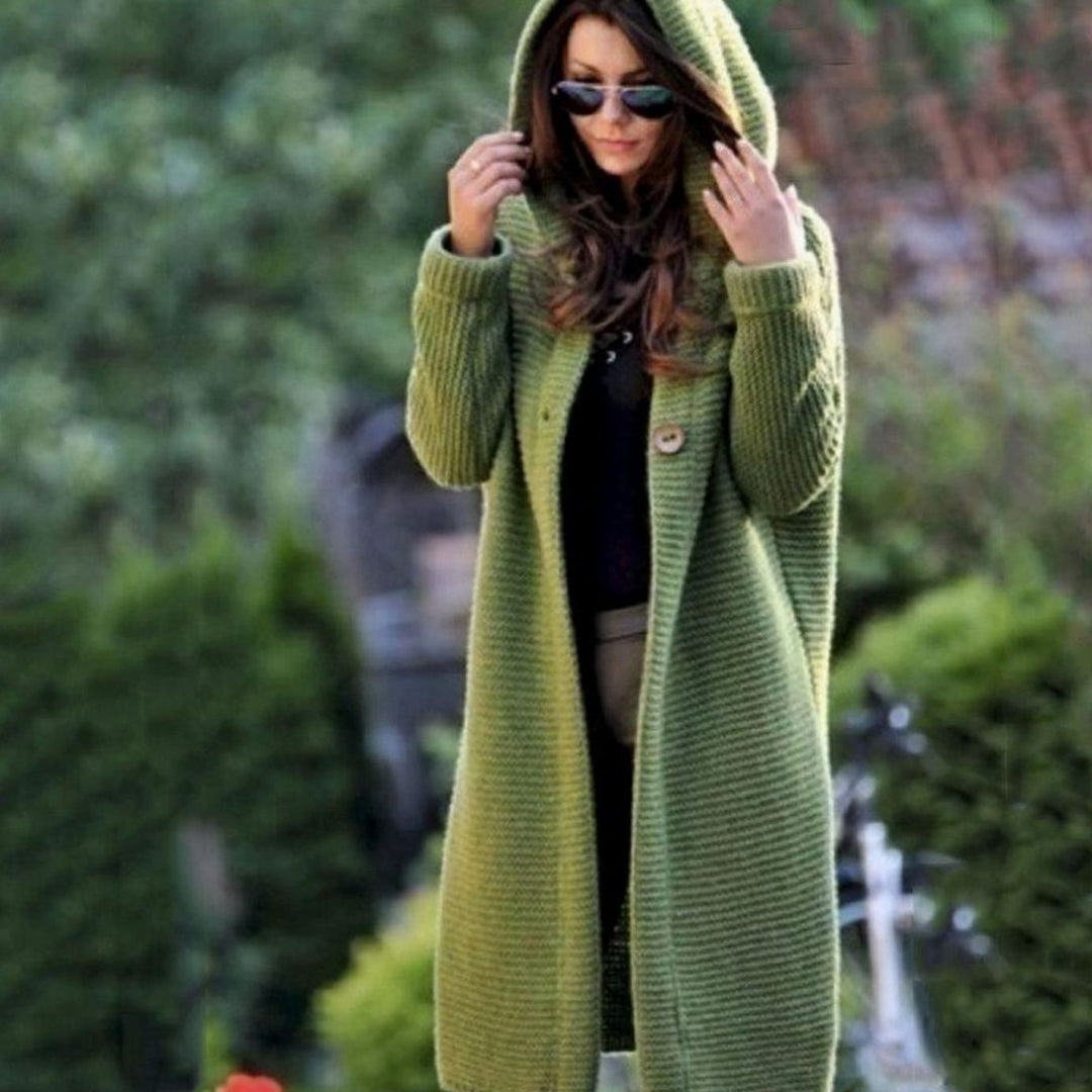 Women's Hooded Long Ribbed-Knit Open-Front Maxi Cardigan - Green