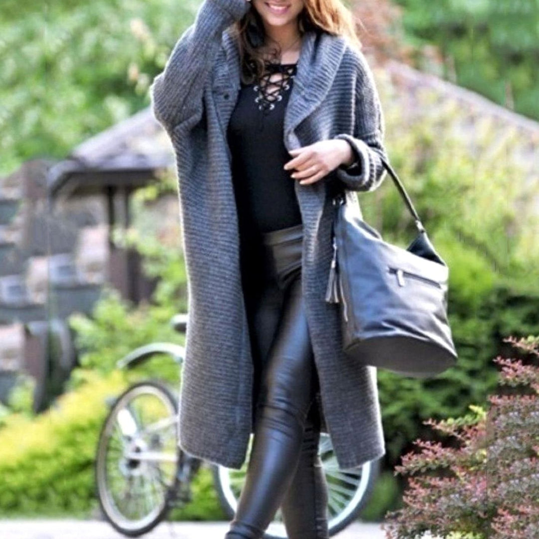Women's Hooded Long Ribbed-Knit Open-Front Maxi Cardigan - Gray