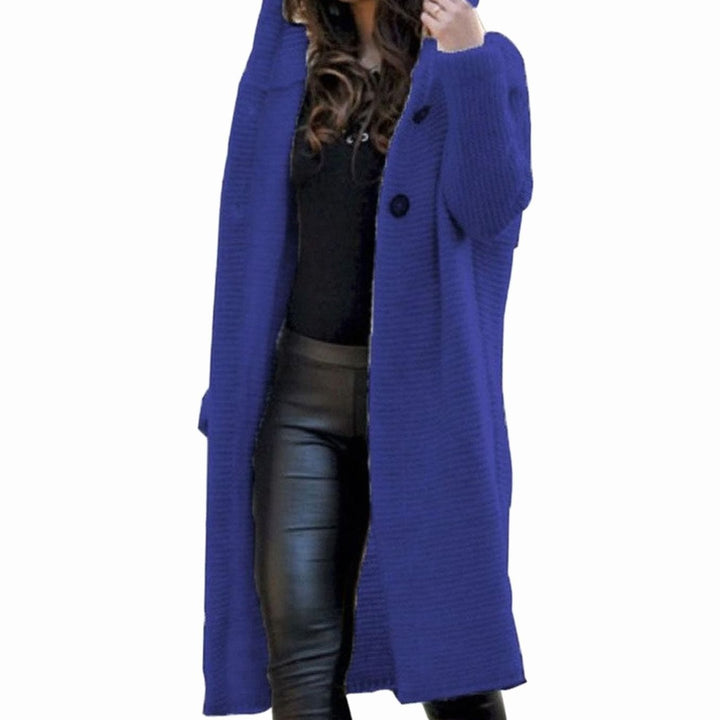 Women's Hooded Long Ribbed-Knit Open-Front Maxi Cardigan - Dark Blue