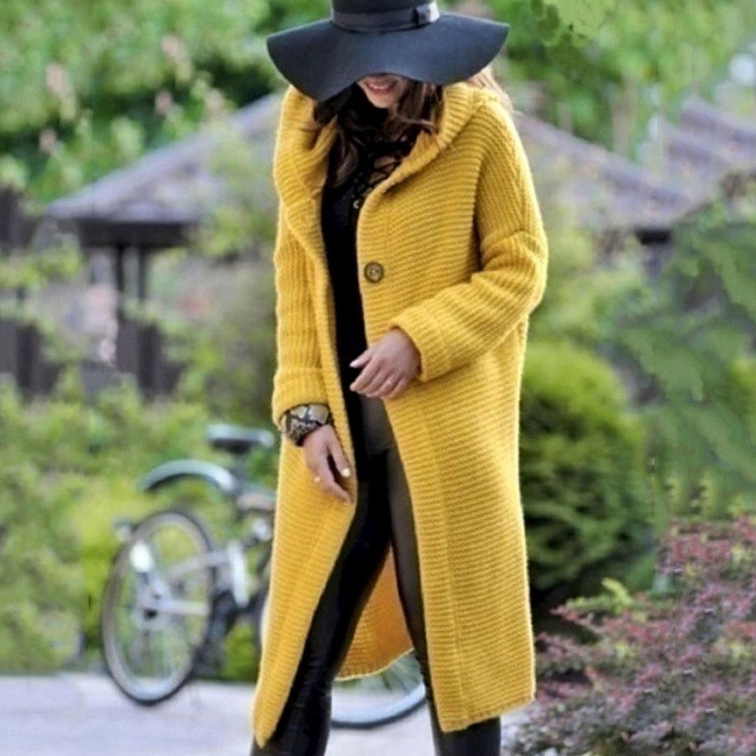 Women's Hooded Long Ribbed-Knit Open-Front Maxi Cardigan - Yellow