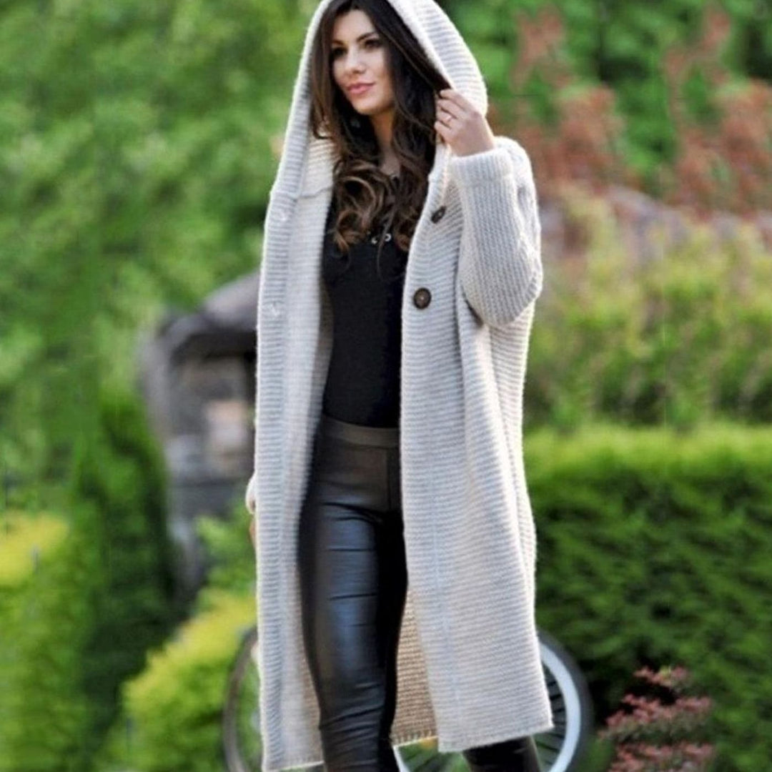Women's Hooded Long Ribbed-Knit Open-Front Maxi Cardigan - Beige
