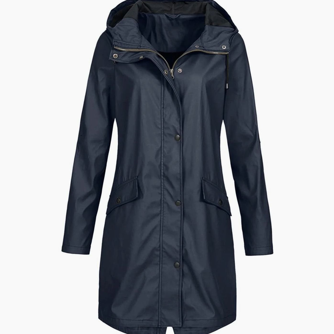 Women's Hooded Longline Zip-Up Waterproof Winter Coat - Navy Blue