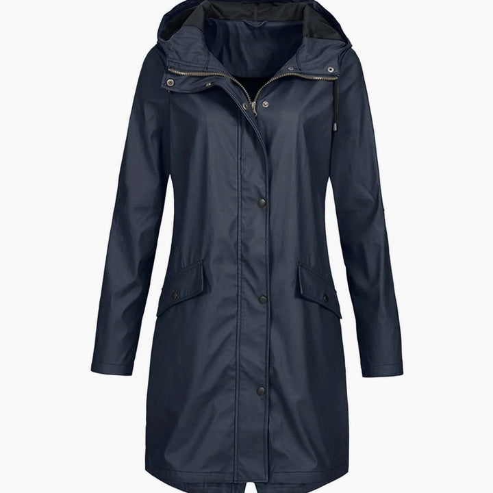 Women's Hooded Longline Zip-Up Waterproof Winter Coat - Navy Blue