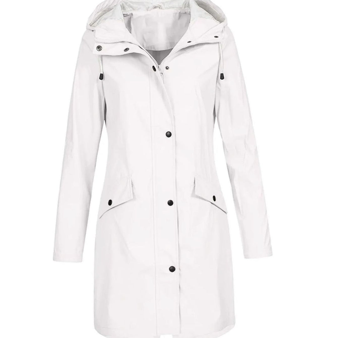 Women's Hooded Longline Zip-Up Waterproof Winter Coat - White