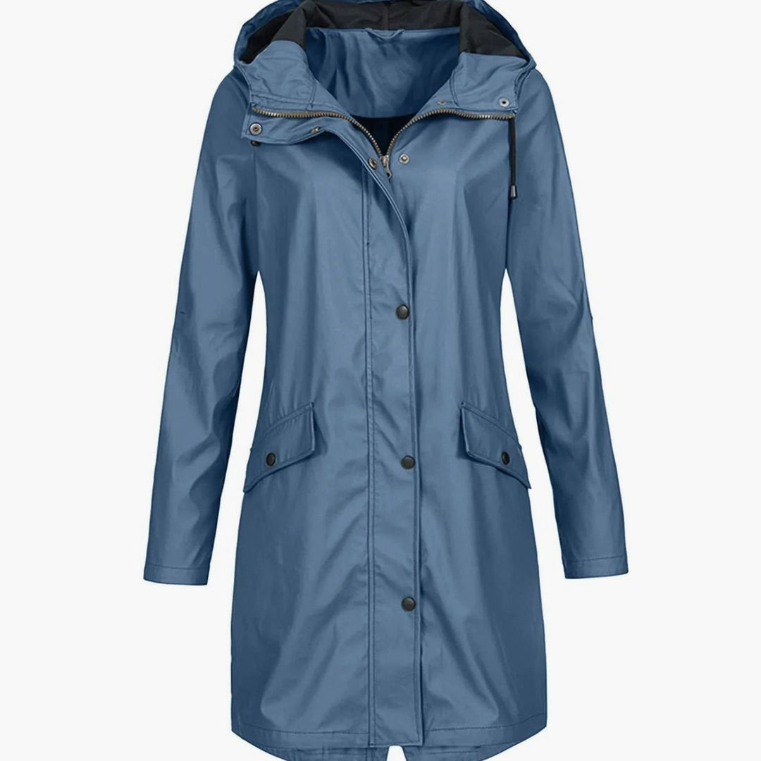 Women's Hooded Longline Zip-Up Waterproof Winter Coat - Blue