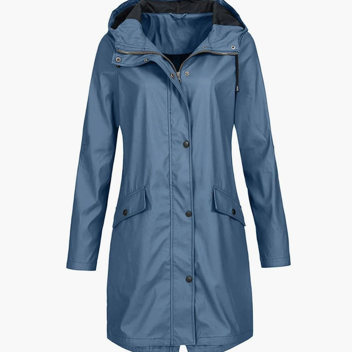 Women's Hooded Longline Zip-Up Waterproof Winter Coat - Blue