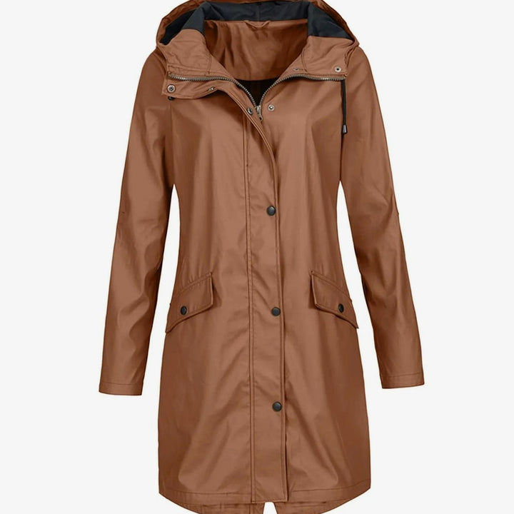 Women's Hooded Longline Zip-Up Waterproof Winter Coat - Dark Brown