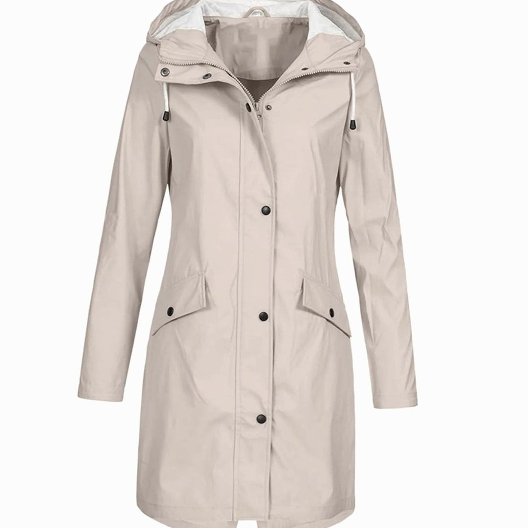 Women's Hooded Longline Zip-Up Waterproof Winter Coat - Apricot