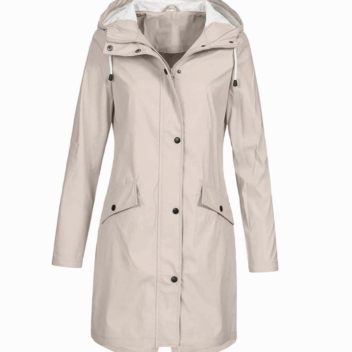 Women's Hooded Longline Zip-Up Waterproof Winter Coat - Apricot