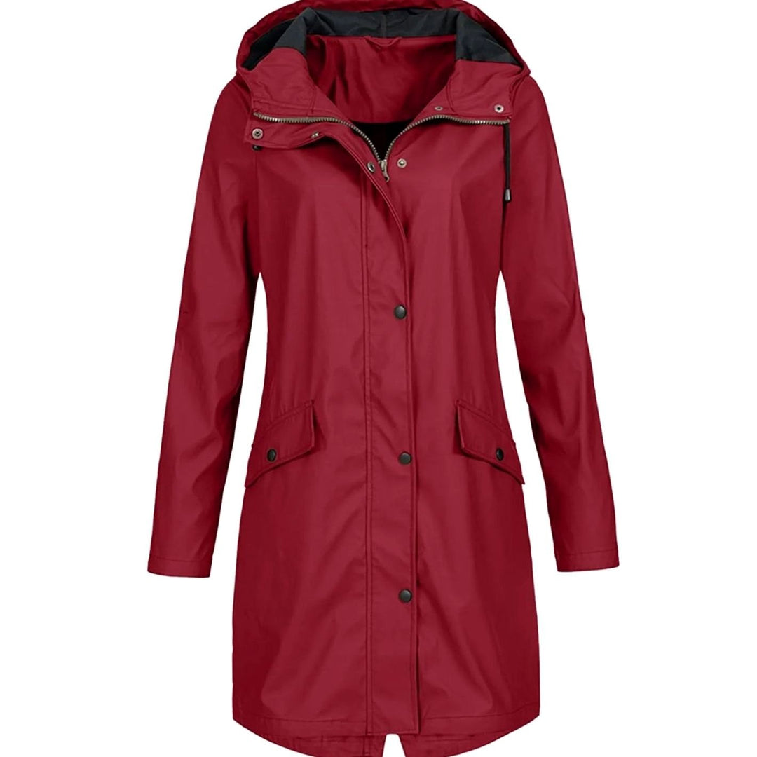 Women's Hooded Longline Zip-Up Waterproof Winter Coat - Burgundy
