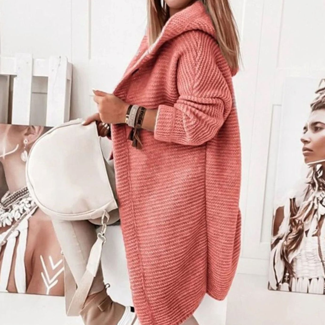 Women's Hooded Open-Front Long Knit Winter Cardigan