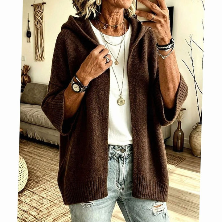 Women's Hooded Open-Front Relaxed Knit Cardigan
