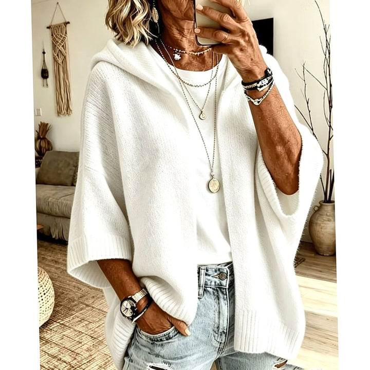 Women's Hooded Open-Front Relaxed Knit Cardigan - White