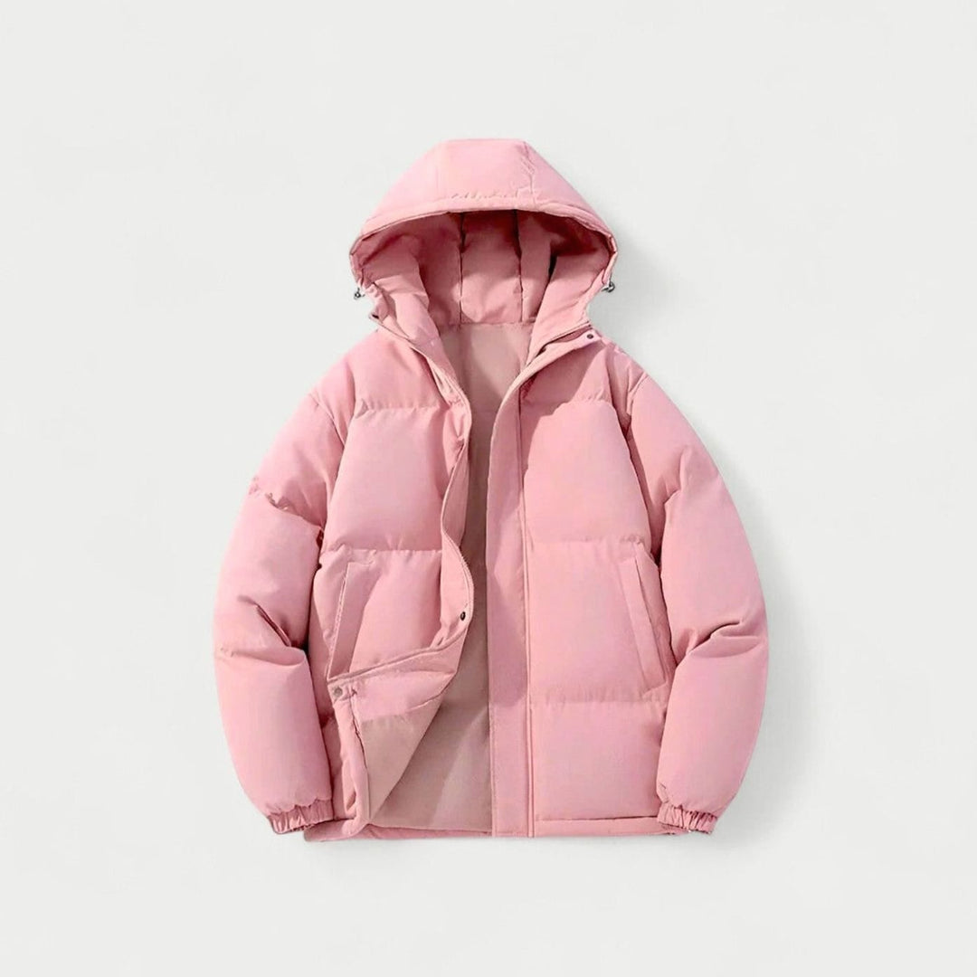 Women's Hooded Oversized Puffer Jacket Zip-Up Winter Coat - Pink
