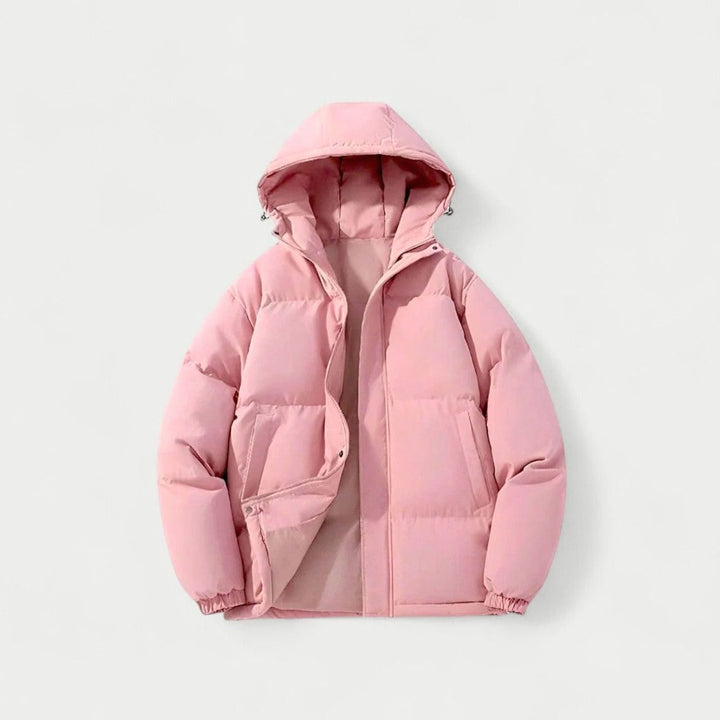 Women's Hooded Oversized Puffer Jacket Zip-Up Winter Coat - Pink