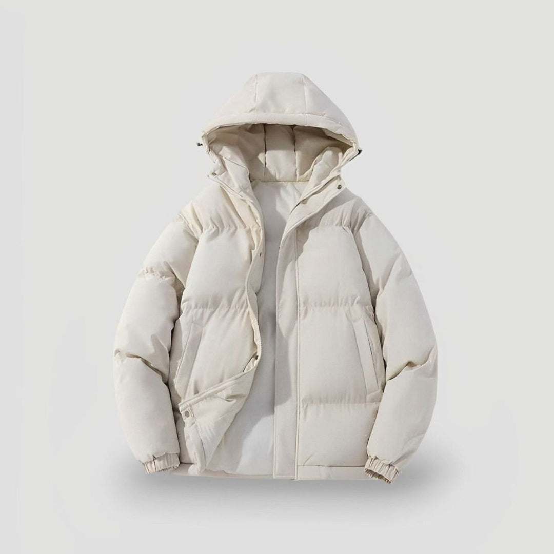 Women's Hooded Oversized Puffer Jacket Zip-Up Winter Coat - White