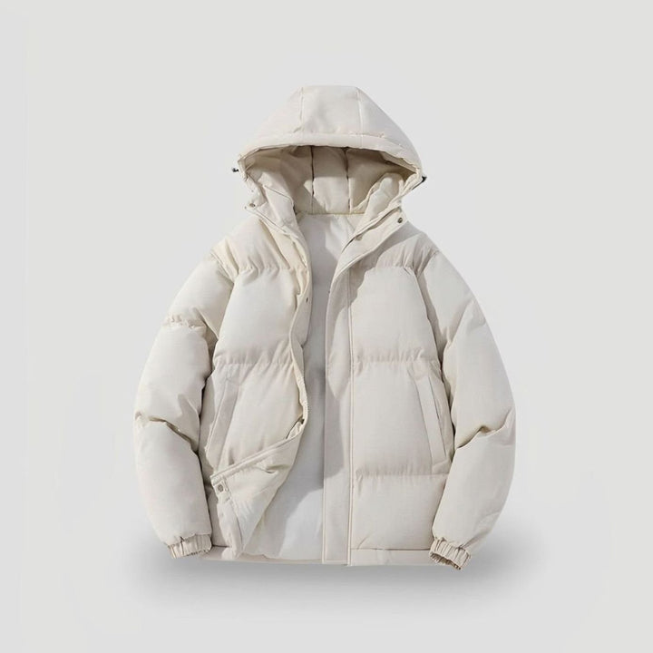 Women's Hooded Oversized Puffer Jacket Zip-Up Winter Coat - White
