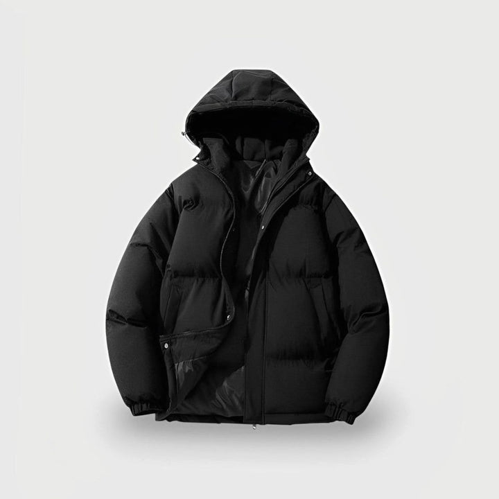 Women's Hooded Oversized Puffer Jacket Zip-Up Winter Coat - Black