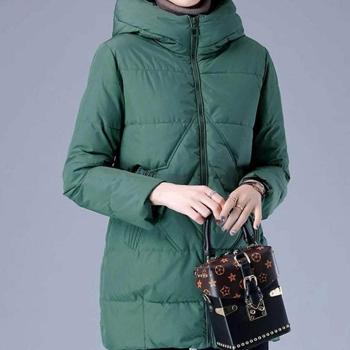 Women's Hooded Padded Zip-Up Winter Jacket - Green