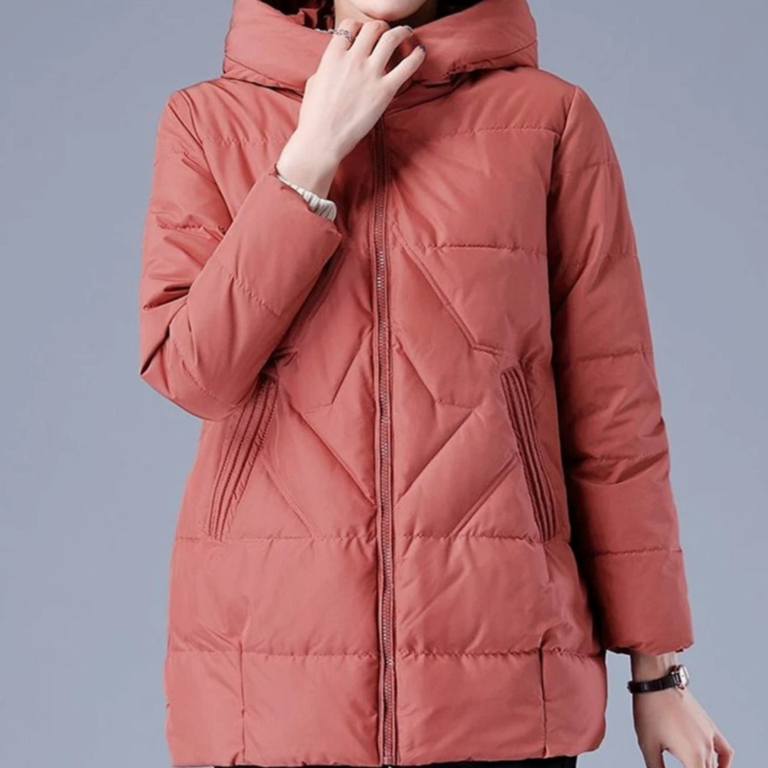 Women's Hooded Padded Zip-Up Winter Jacket - Pink