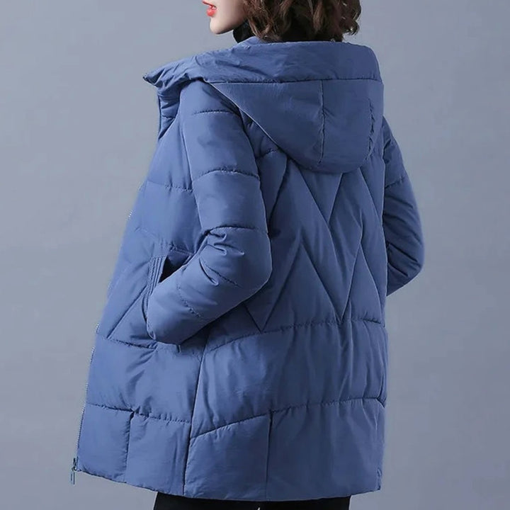 Women's Hooded Padded Zip-Up Winter Jacket - Blue