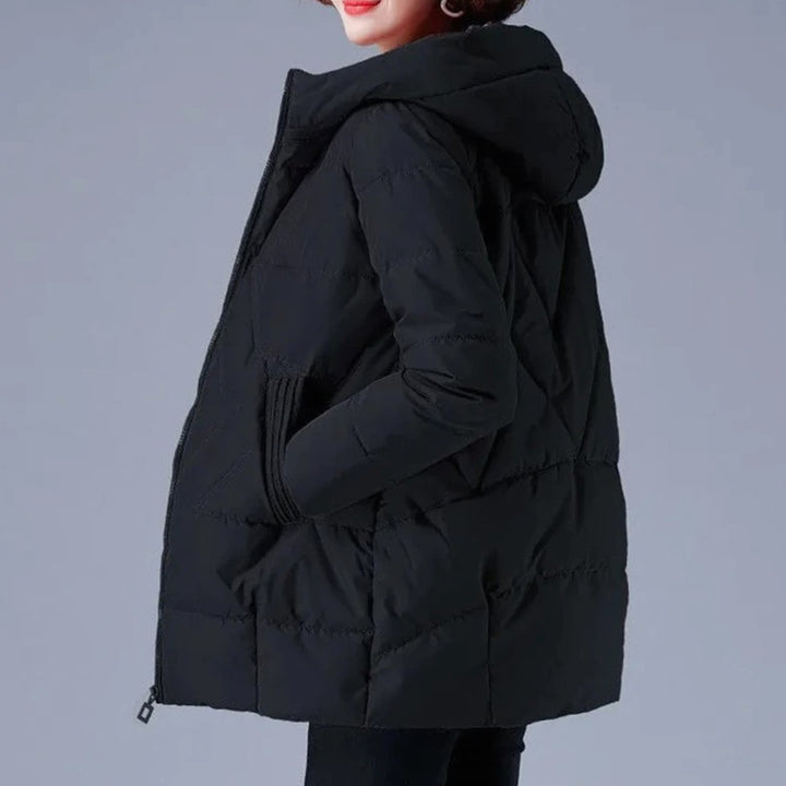 Women's Hooded Padded Zip-Up Winter Jacket - Black