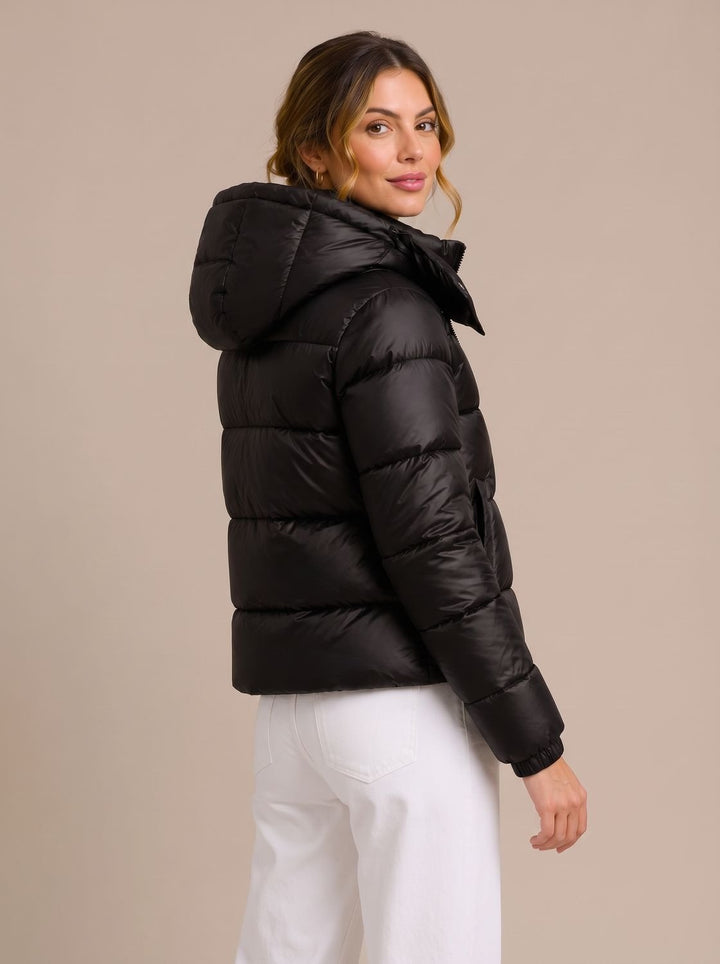 Women's Hooded Quilted Puffer Jacket Glossy Zip-Up Winter Coat