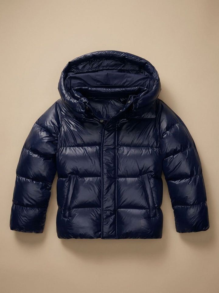 Women's Hooded Quilted Puffer Jacket Glossy Zip-Up Winter Coat