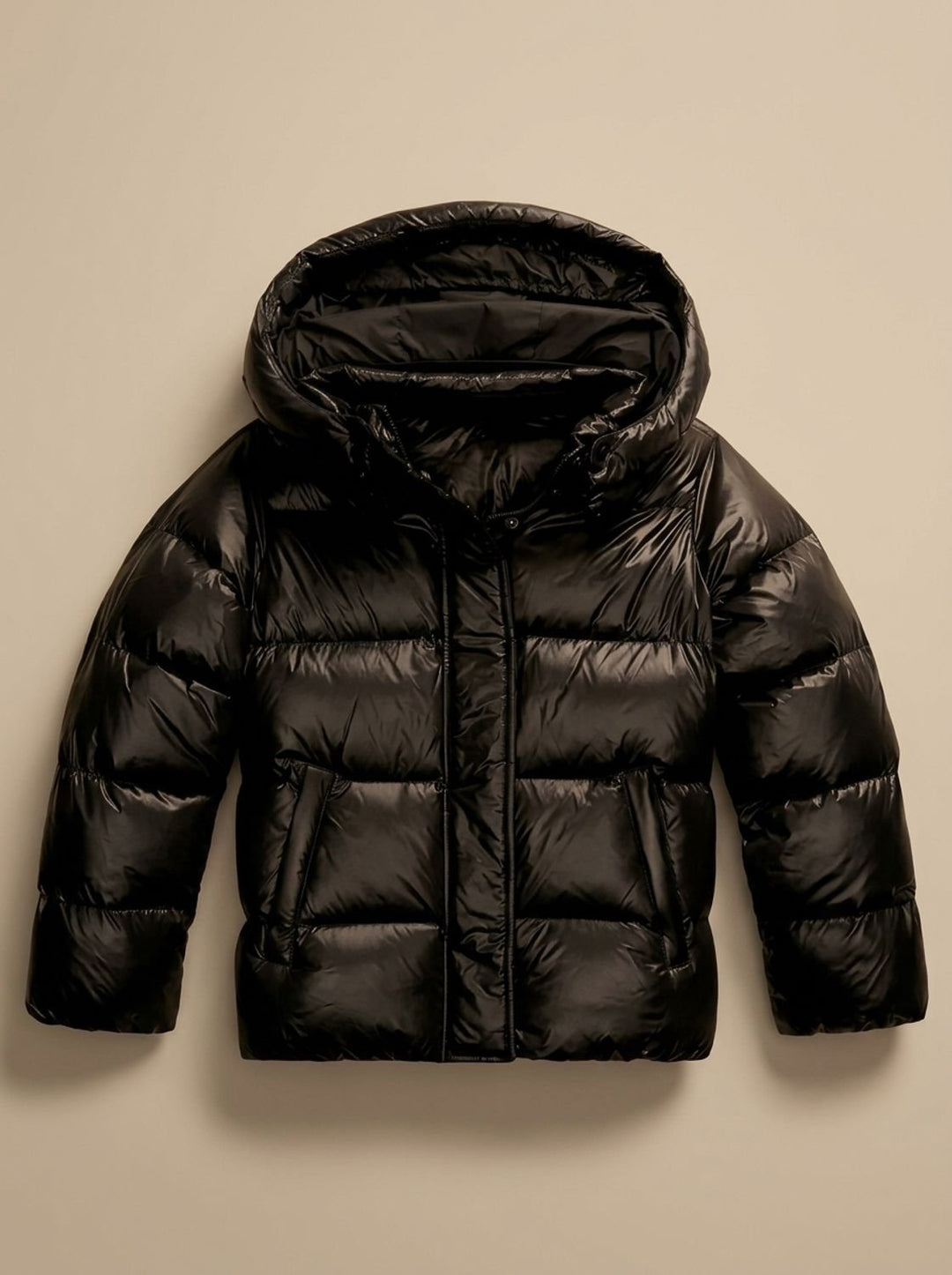 Women's Hooded Quilted Puffer Jacket Glossy Zip-Up Winter Coat